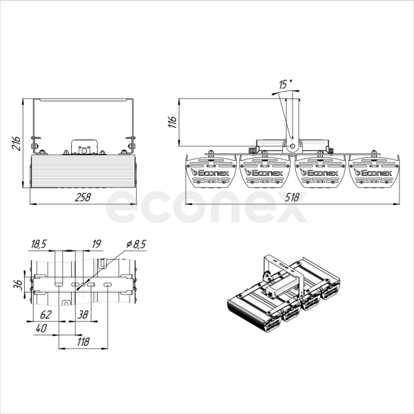 Светильник Econex Kvant 200 D120 5000K G3 AN