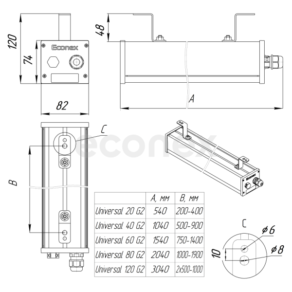 Светильник Econex Universal 120 D120 IP65 5000K G2 AN