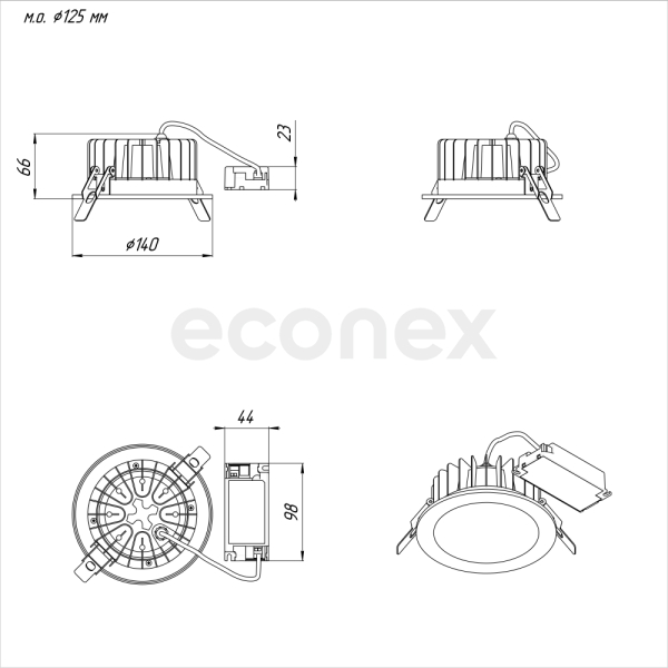 Светильник Econex Downlight 140х64 20 4000K CRI90 IP54/IP20 G2