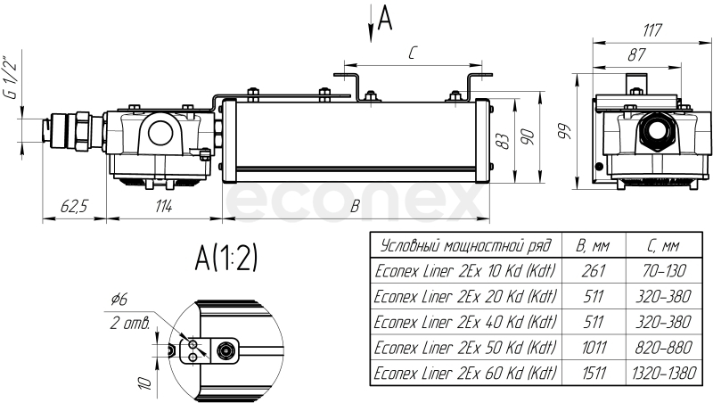 Светильник Econex Liner 2Ex 50 D60 5000К (Kdt)